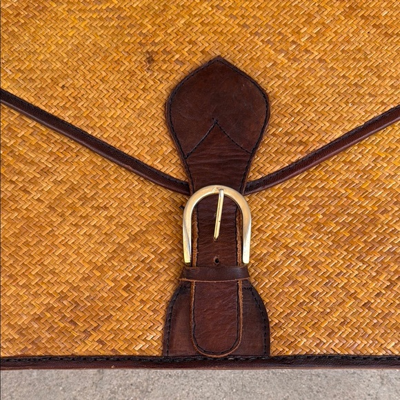 Vintage Brown Leather + Rattan Briefcase - Picture 3 of 12